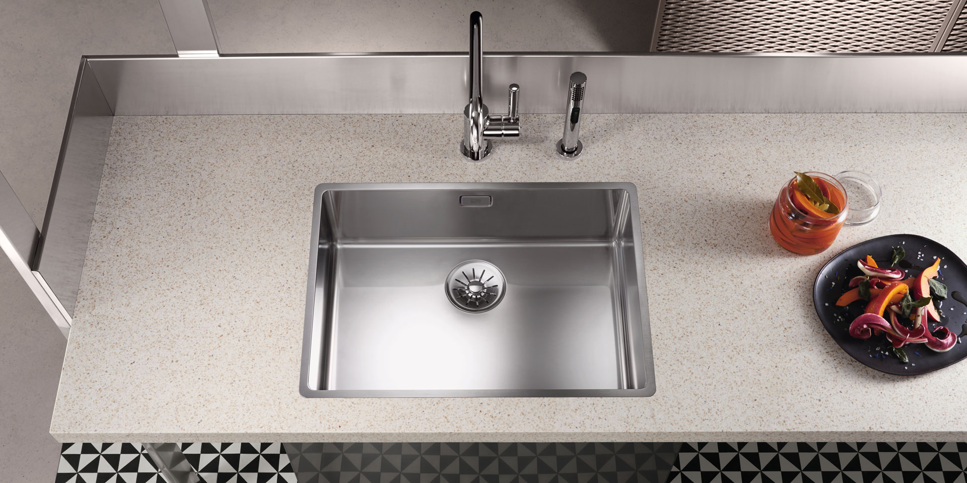 Polished stainless steel kitchen sinks